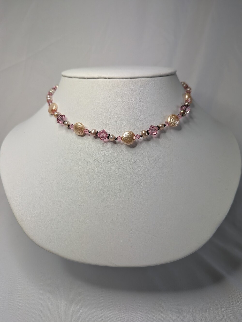 Sterling Silver Pink Crystal and Freshwater Pearl Necklace